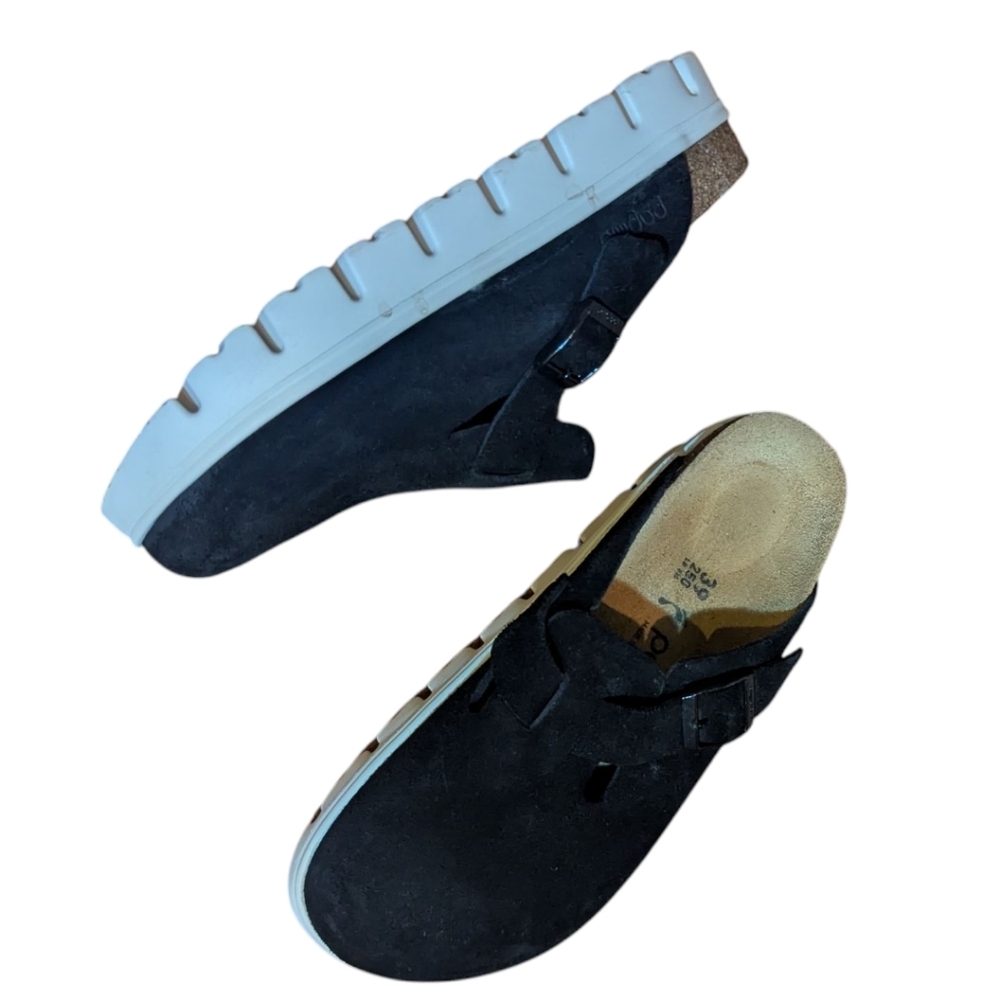Birkenstock Boston Black Suede Lug Soles Slip-On Clogs Euro 39 US 8 - Picture 4 of 9